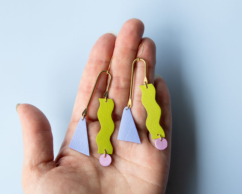 Thumbnail: Asymmetrical Squiggle Mobile Earrings - in Strawberry / Matcha