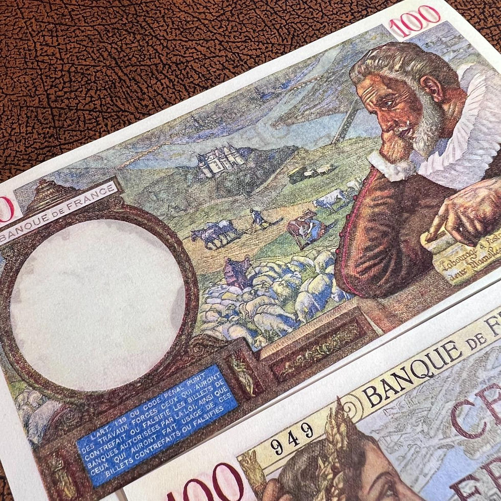 Thumbnail: 100 French Franks from 1941 - reverse. Krause Papierwerke reproduction.