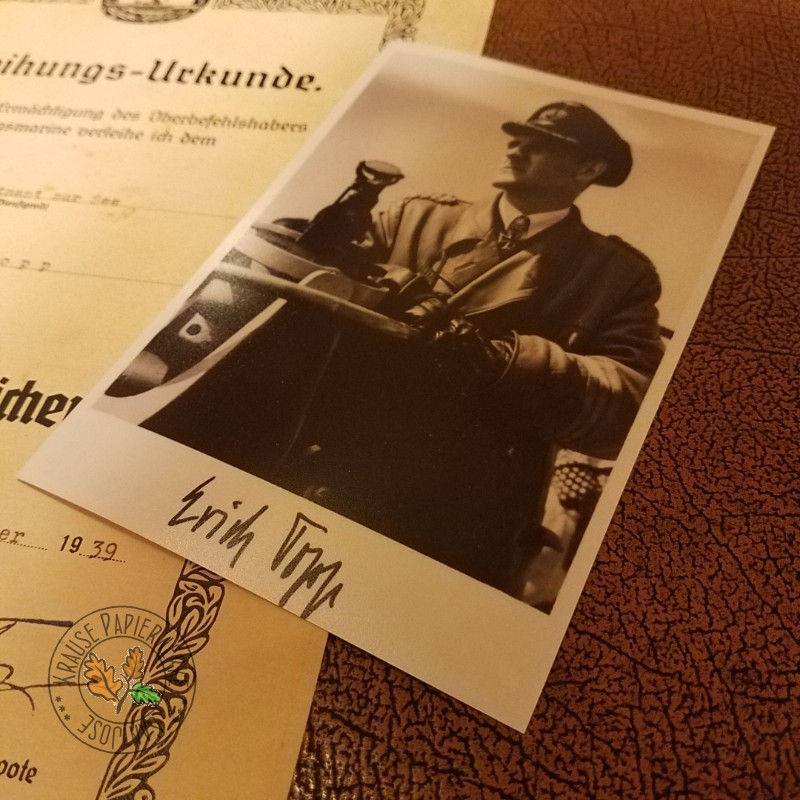 Thumbnail: Erich Topp - signed/autographed photograph in black & white. Reproduction.