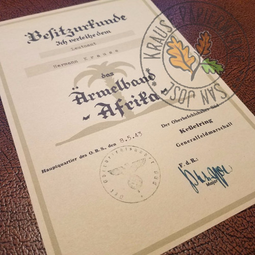 Africa Cuff Title (Afrika Ärmelstreifen) - Certificate | Krause