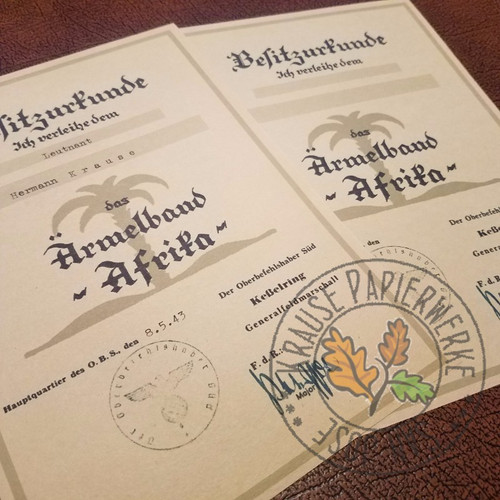 Africa Cuff Title (Afrika Ärmelstreifen) - Certificate | Krause