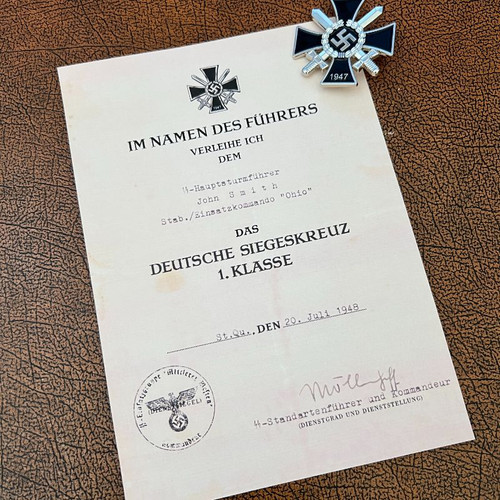 ＢＷ/ドイツ連邦軍＊海軍指揮幕僚監部額（実物） John Smith - German Victory Cross Certificates (1947) | Krause