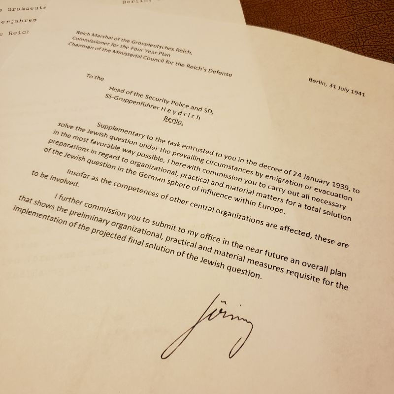 Thumbnail: English translation of Hermann Goering's authorization for Reinhard Heydrich to plan for the Final Solution (Holocaust)