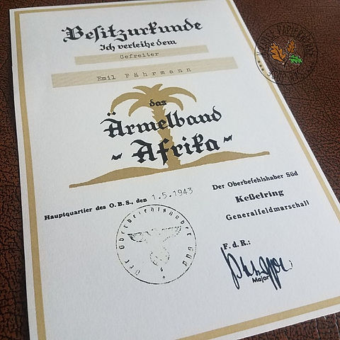 ＢＷドイツ軍/連邦軍＊１９５７年制定＊ＡＦＲＩＫＡカフタイトル（実物） Africa Cuff Title (Afrika Ärmelstreifen) - Certificate | Krause