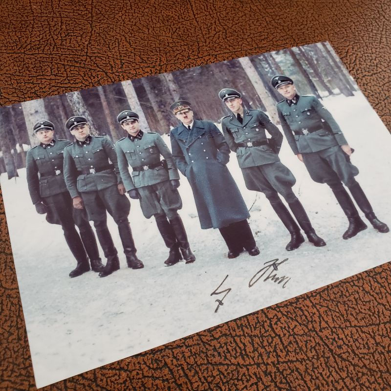 Thumbnail: Adolf Hitler with his Führerbegleitkommando (bodyguards) leaders in Wolfsschanze (Wolf's Lair) - signed color photo