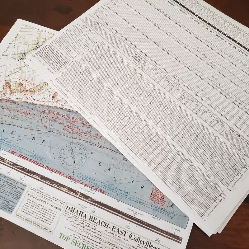 Set of 2 Omaha Beach allied invasion maps - West and East from D-Day landing, 1944. Top secret (code BIGOT).