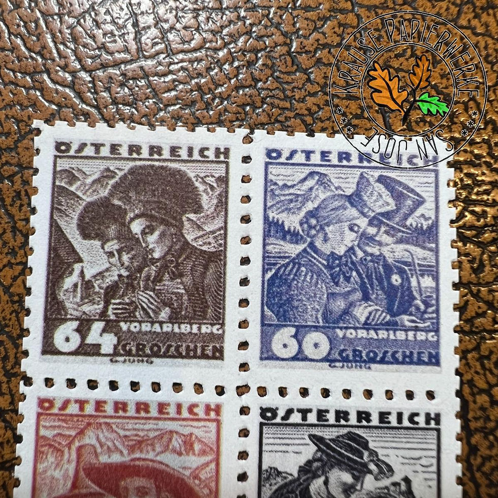 Thumbnail: 1934 Austrian Costumes Stamp Series. Vorarlberg: "Mother & daughter from the Montafon" and "Bride & groom from Körbersee"