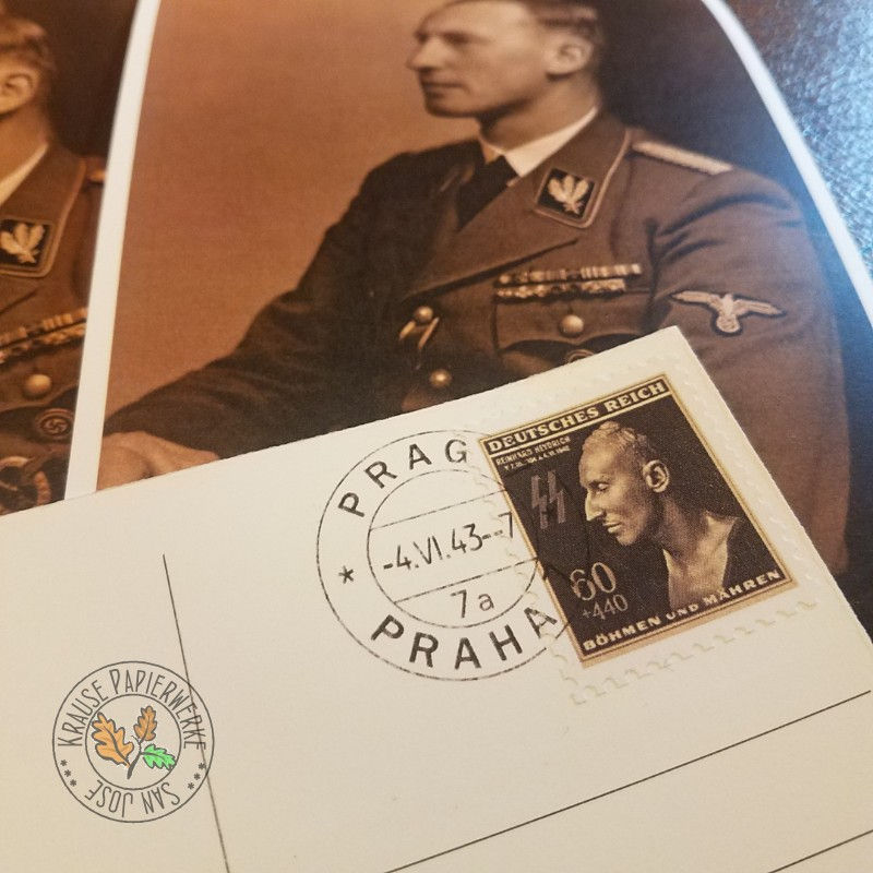 Thumbnail: Reinhard Tristan Eugen Heydrich - postcard with a commemorative post stamp. Issued on the first anniversary of assassination.