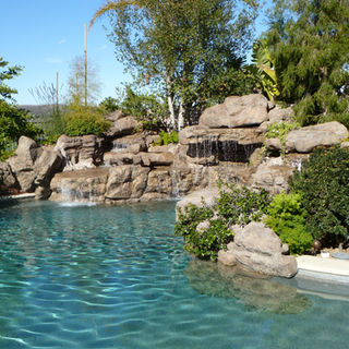 Custom luxury pool faux rock waterfall Pacific Palisades
