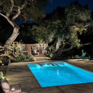 Contemporary pool design with tree reflection in Pacific Palisades