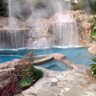 Custom luxury pool faux rock waterfall Pacific Palisades