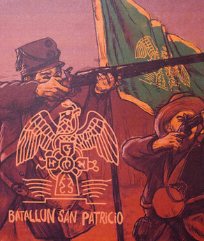 San Patricio Battilion cover. drawing of men at war next to Irish flag