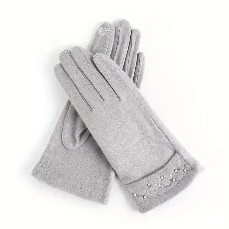 Gray Colored Gloves w/ Tiny "Faux" Pearl