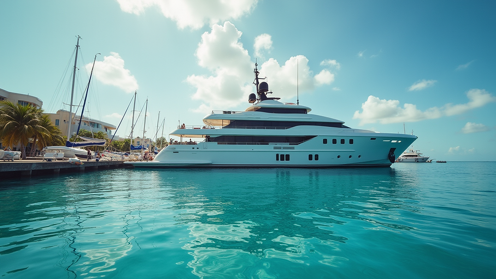 Eye-level view of luxury yacht docked at Nassau marina