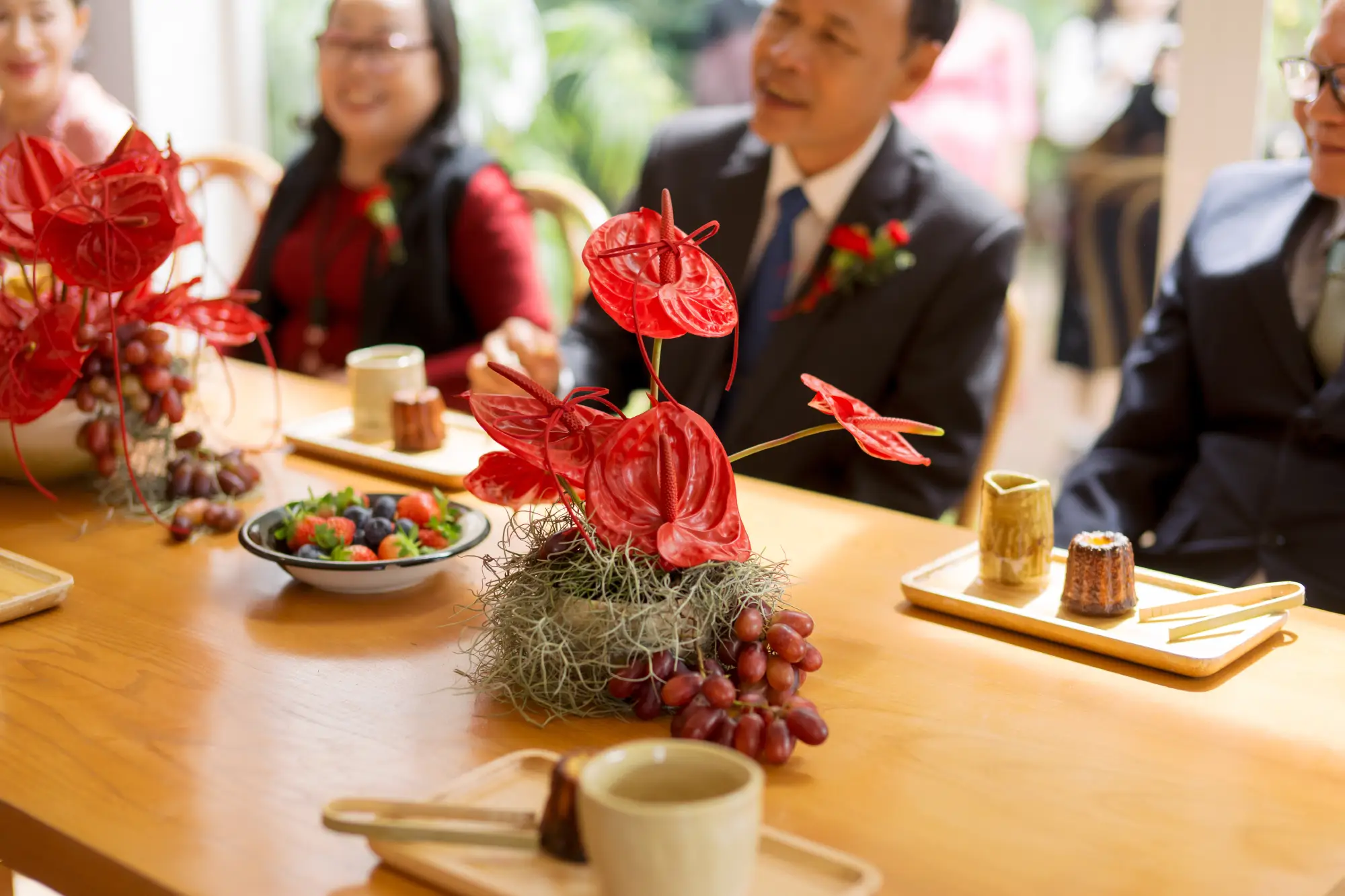 Elegant family table setup for the Vietnamese traditional tea ceremony.