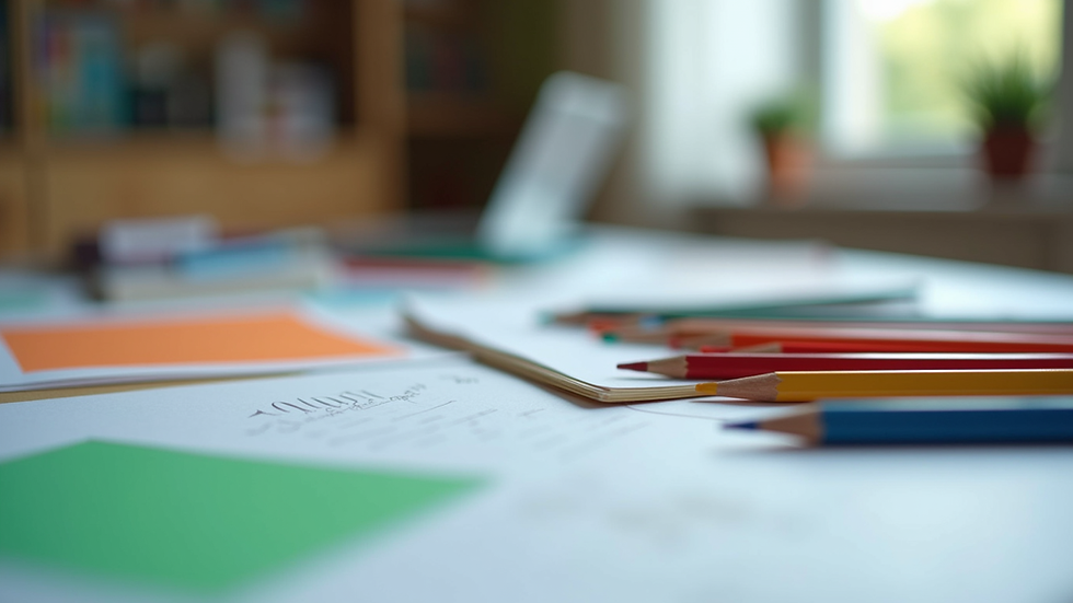Close-up of colorful educational materials on a study table