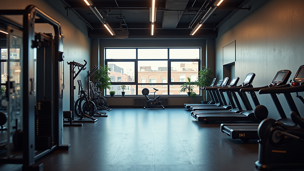 Eye-level view of a modern Brooklyn gym with fitness equipment