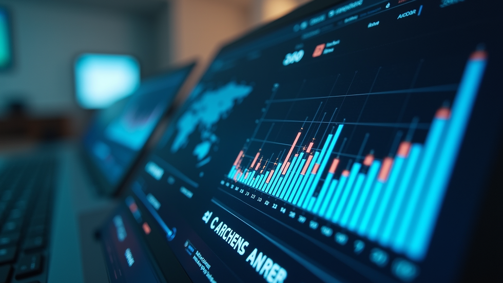 High angle view of a digital interface displaying AI-driven analytics