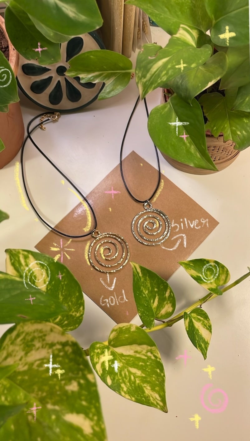 Spiral Swirl Black Cord Necklace in Gold/Silver
