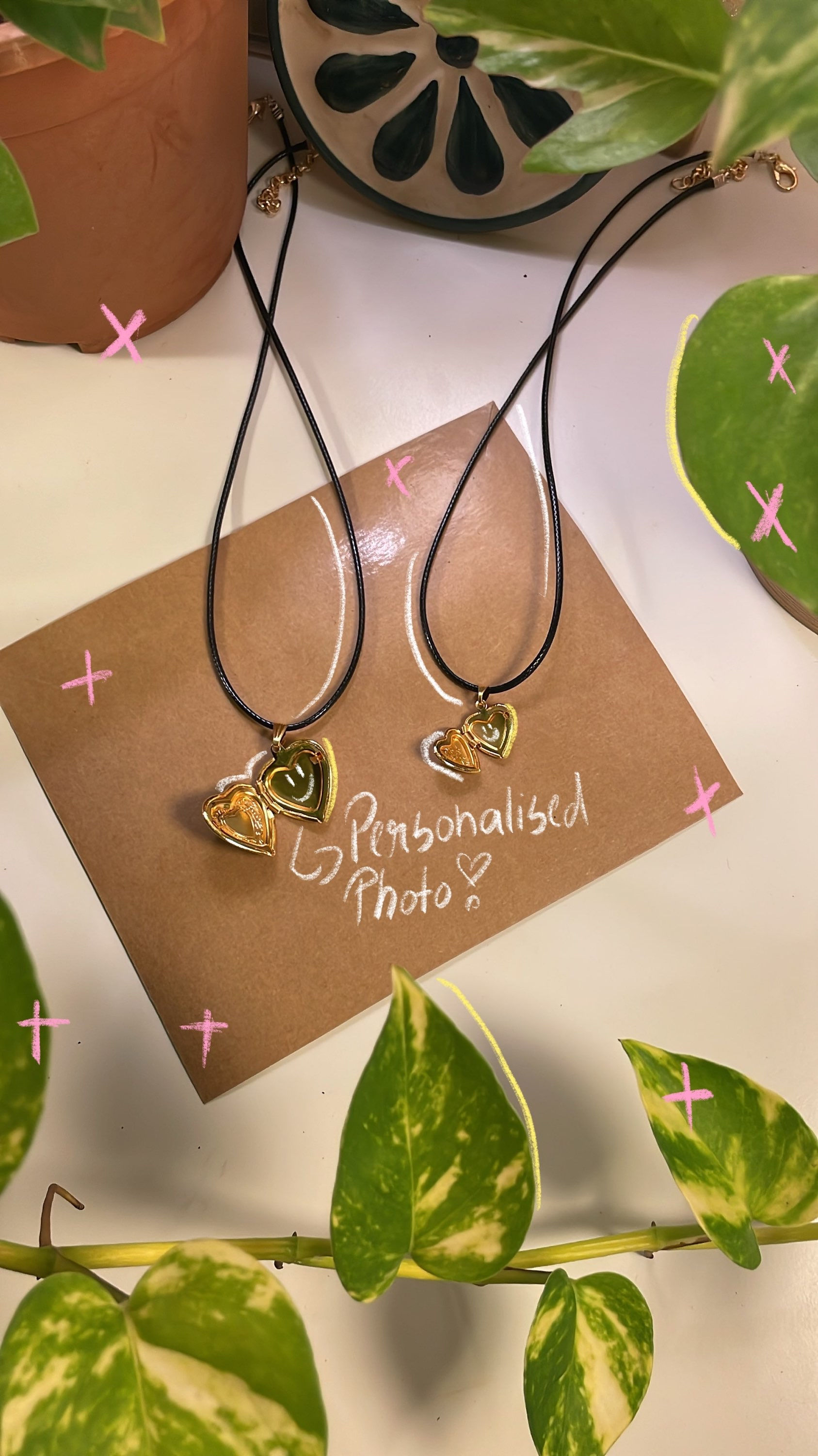 Openable Heart locket on Black Cord Necklace in Gold 