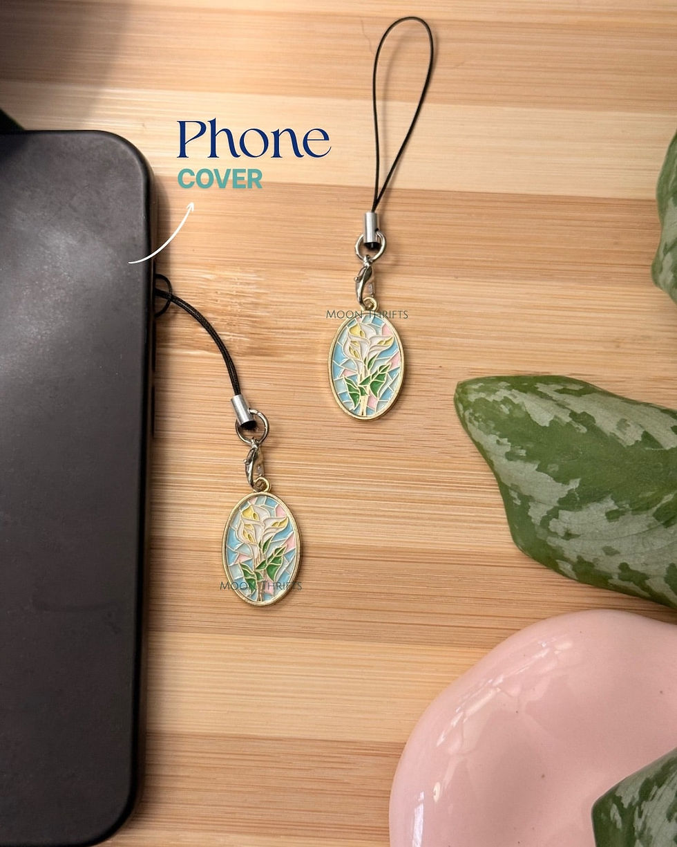 Glass Stained Calla Lilies Enamel Phone Charm/Keychain
