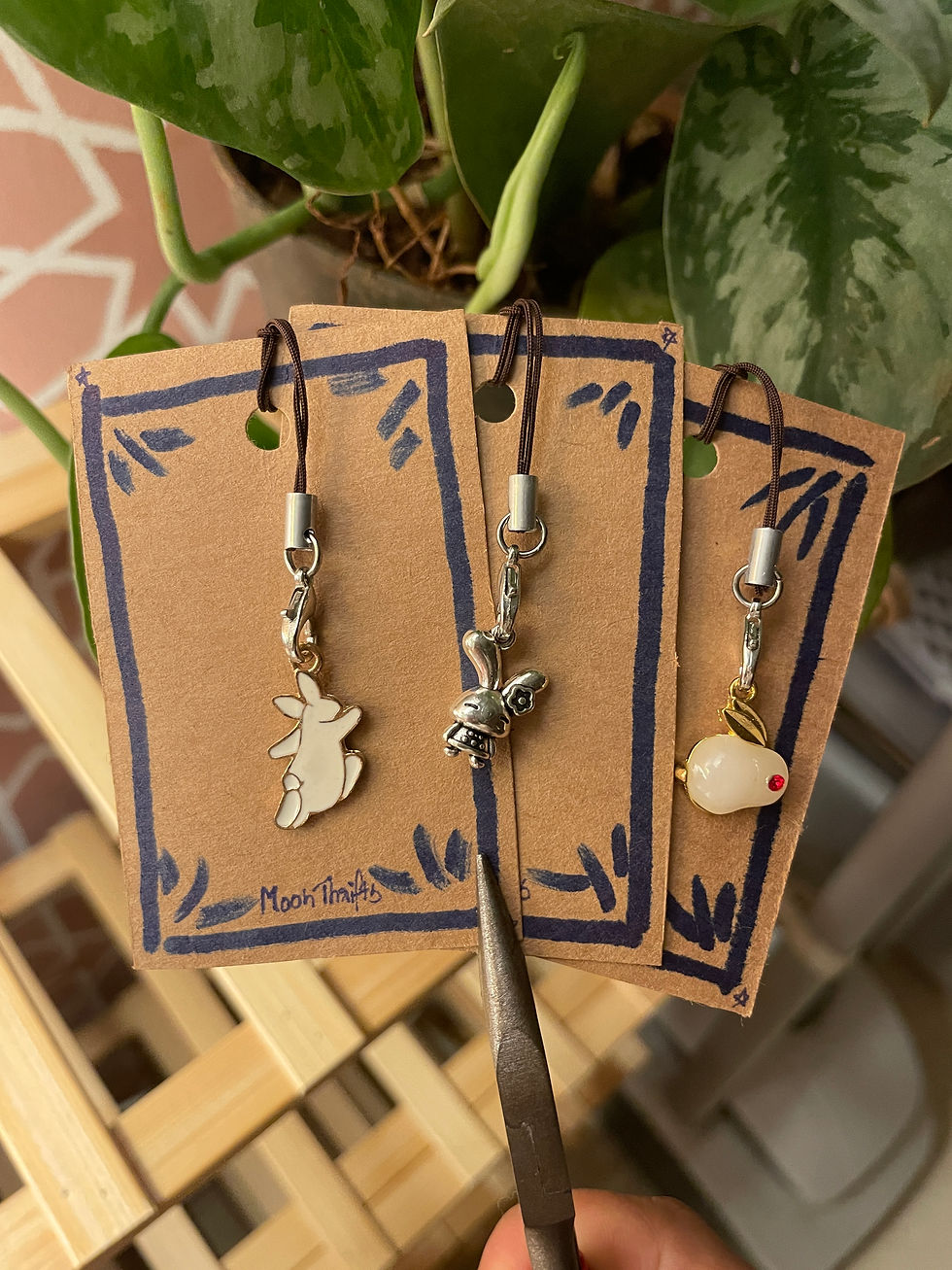 Bunny Rabbit Phone Charm/ Keychain, Hopping bunny, Oxidised Bunny, chinese bunny