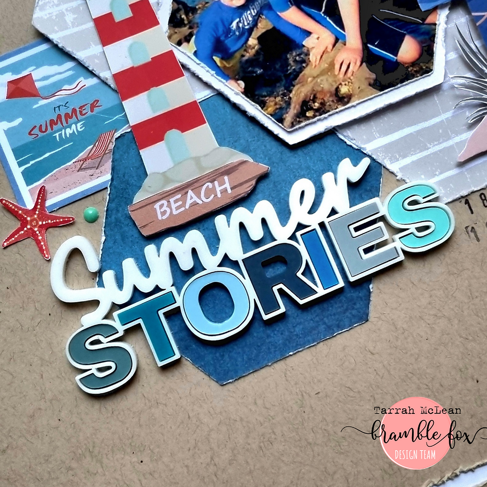 Capture your favourite beach adventures with this Bramble Fox summer scrapbook layout featuring layered Perspextives, seaside embellishments, hexagon designs and coastal details. Perfect for documenting family holidays, beach days, travel memories, cruises and summer scrapbook pages.