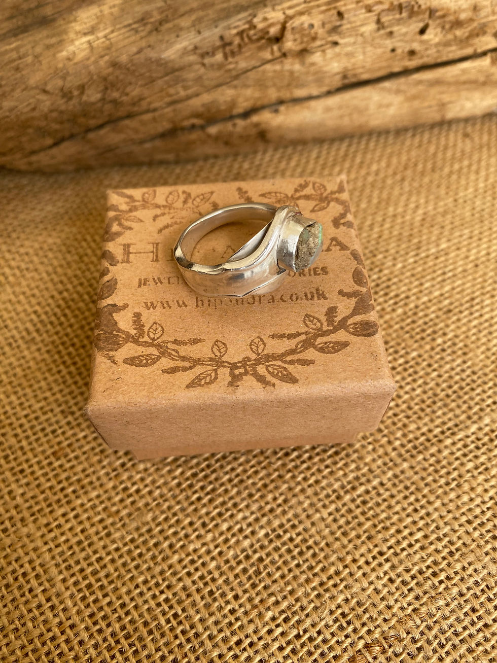 Thumbnail: Rough Cut Opal Sterling Silver Vintage Sugar Tong Ring