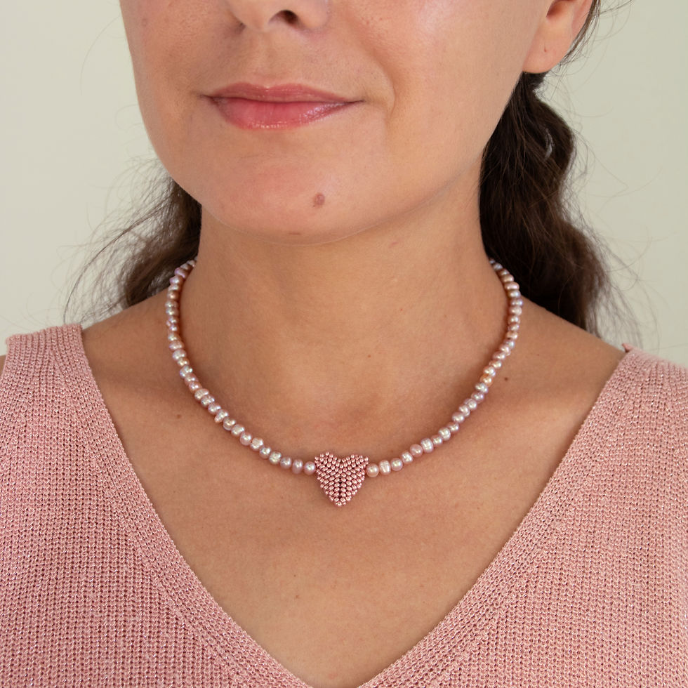 Pink Heart Pearl Choker, handmade by My Reyzele