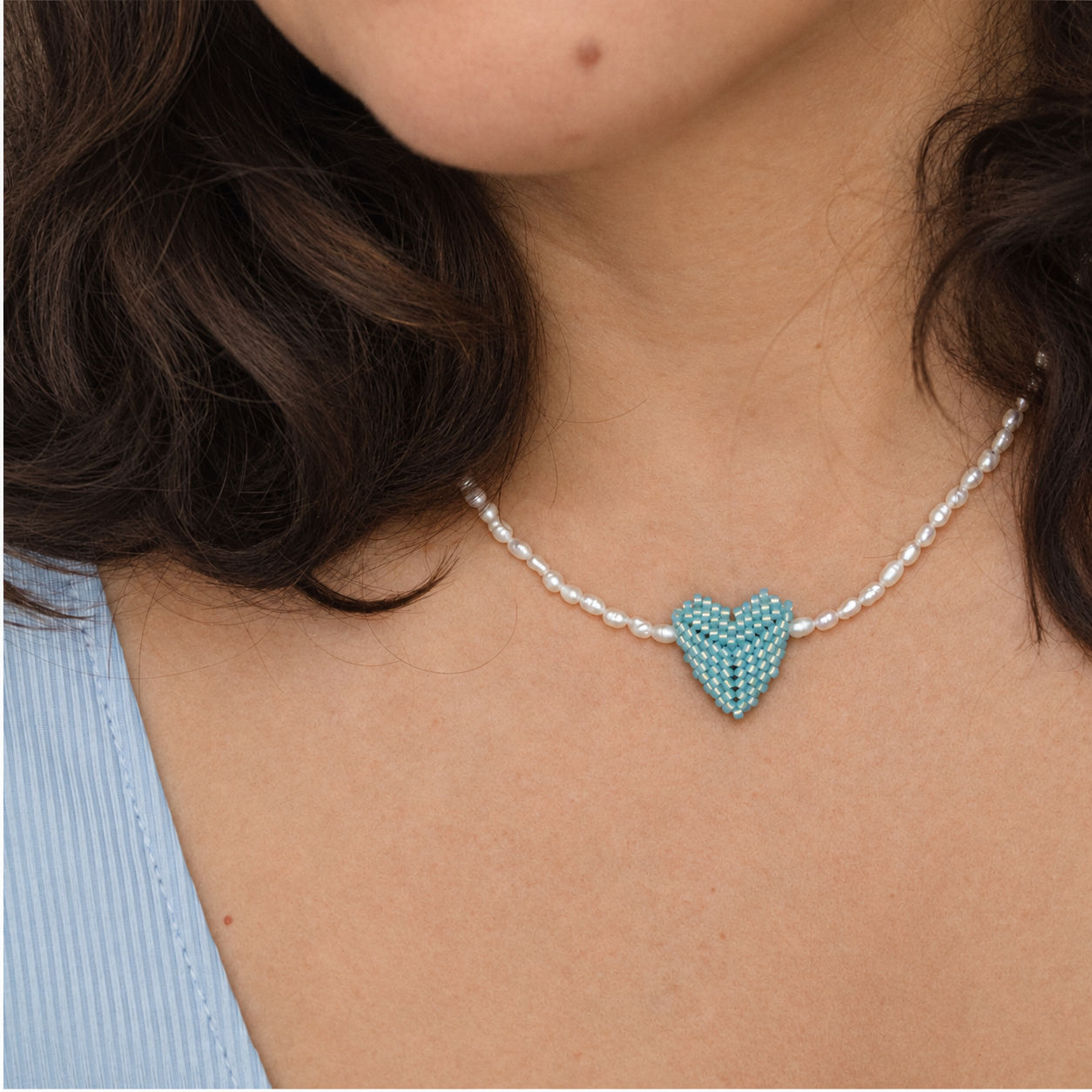 Blue Heart & White Pearls