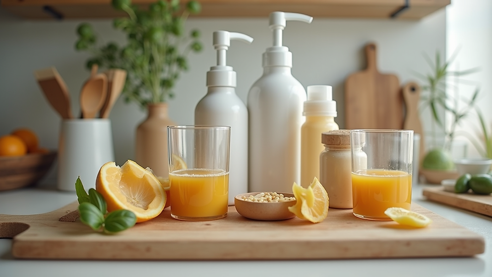 Eye-level view of a collection of eco-friendly kitchen products