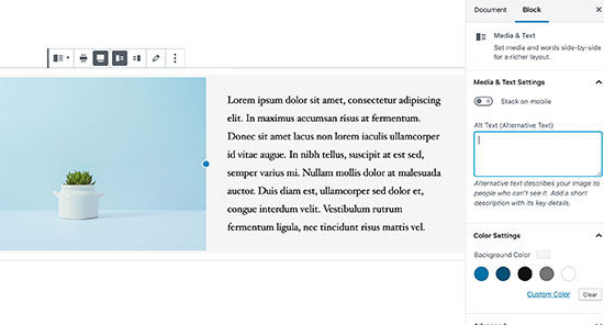 Media- en tekstblok in WordPress content-editor