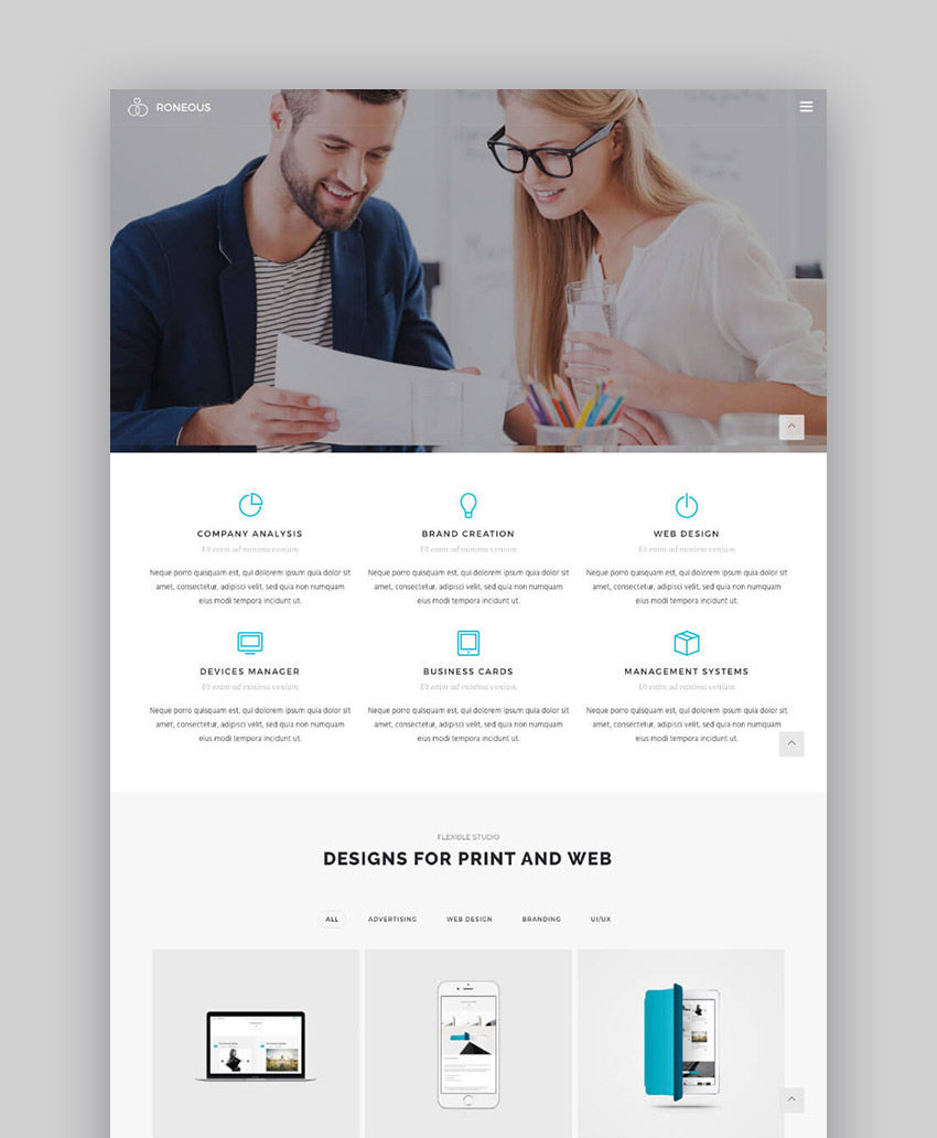 Schoon modern Roneous WordPress-thema