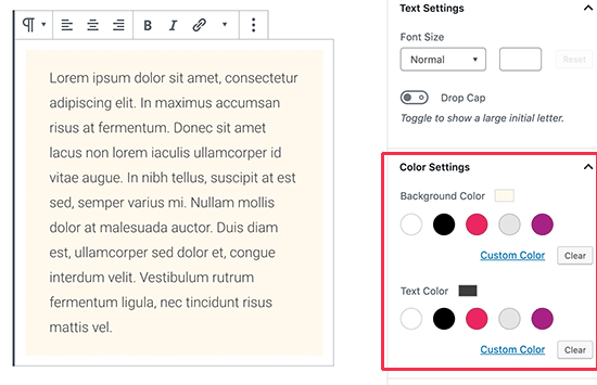 Wijzig achtergrond en tekstkleur in inhoudseditor