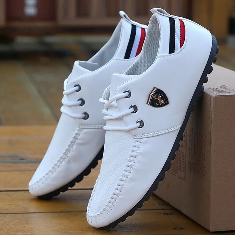 Thumbnail: 2021 Mens Shoes White Black Breathable Brand Driving Autumn Male Flats Men'S Pea
