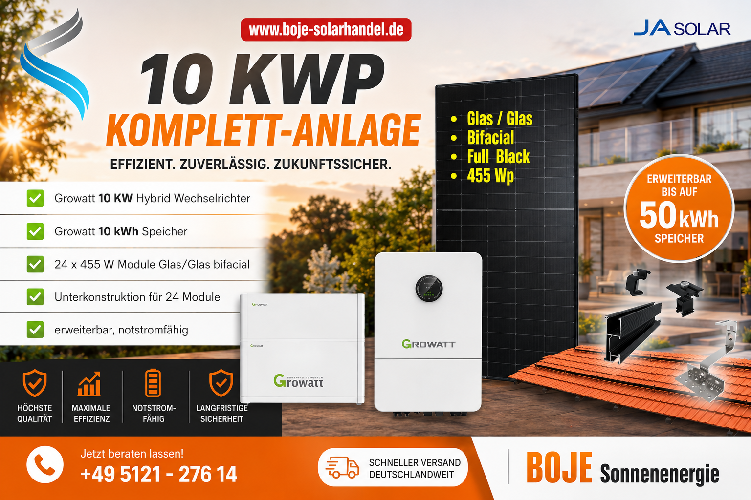 PV Anlage 10 kWp - Growatt 10 KW Hybrid WR + Growatt Speicher + UK