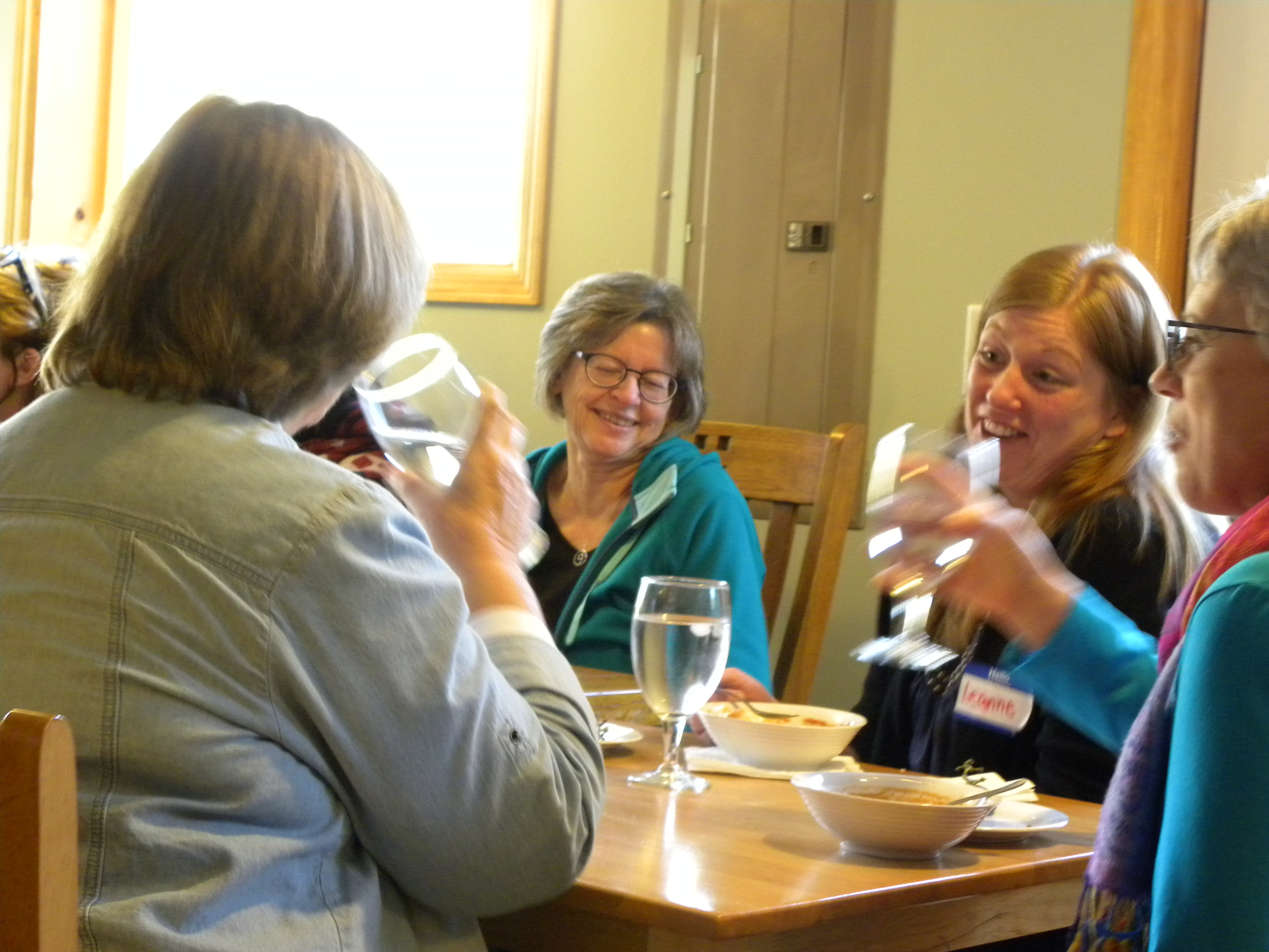 Sharing stories at lunch