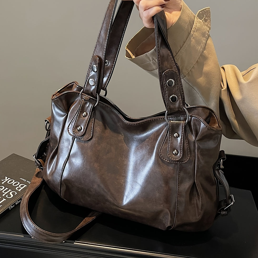 Miniatura: Vintage-Style Faux Leather Zipped Tote