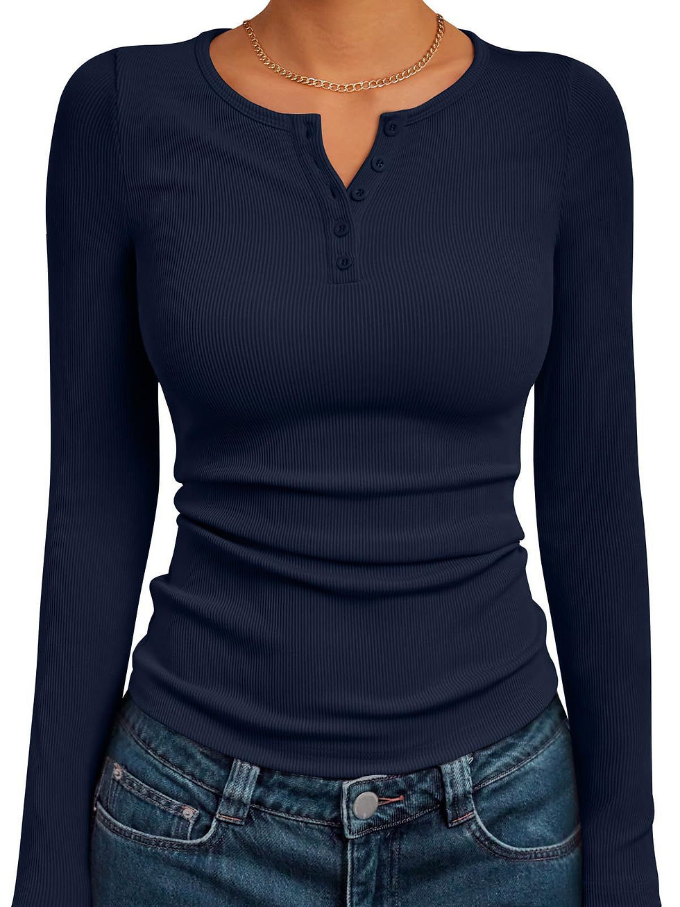 Miniature : Ribbed Henley-Collar Slim-Fit Top
