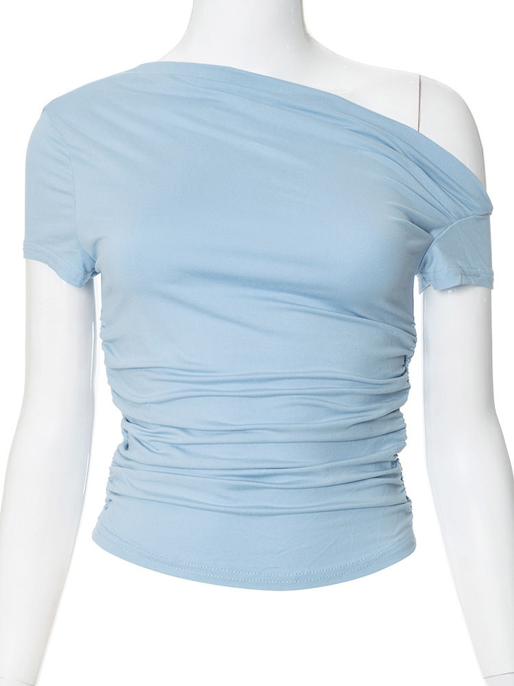 Thumbnail: Pleated Slash-Neck Crop Top