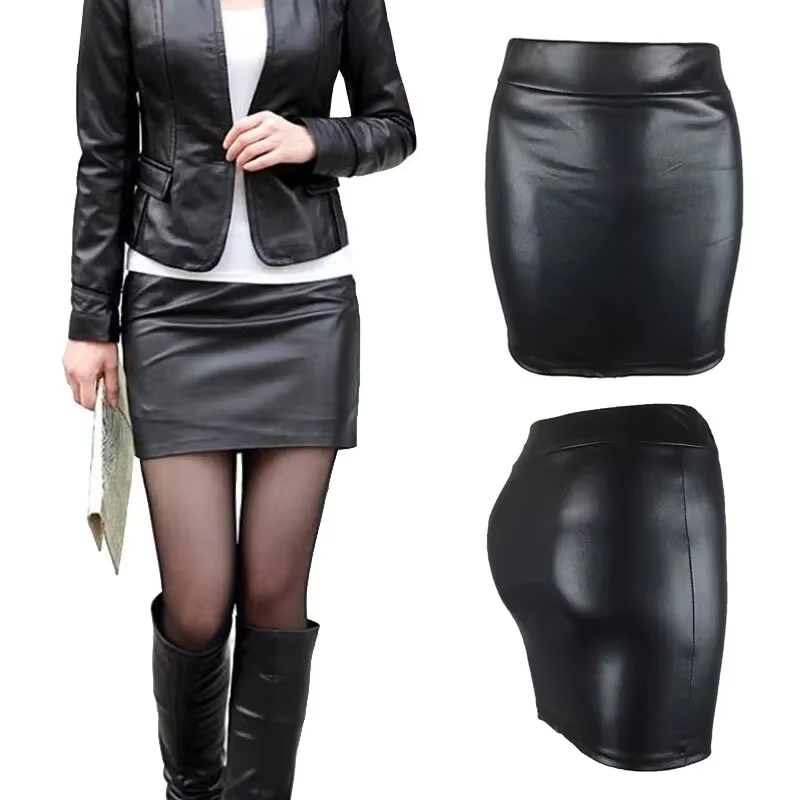 Miniature : Vintage Faux Leather High-Waisted Bodycon Pencil Skirt