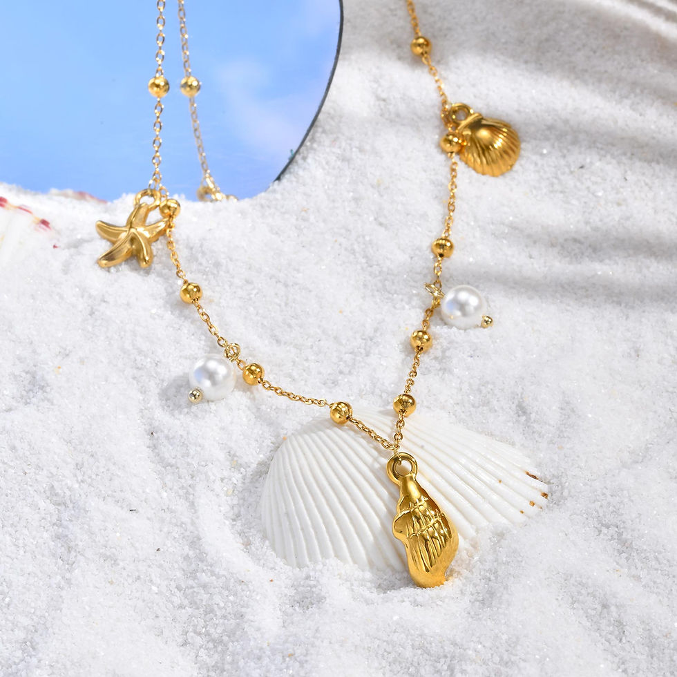 Thumbnail: 18K Gold Plated Pearl & Starfish Pendant Necklace