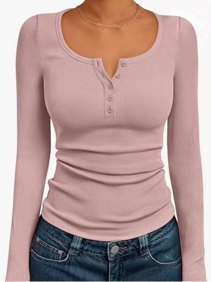 Miniature : Ribbed Henley-Collar Slim-Fit Top