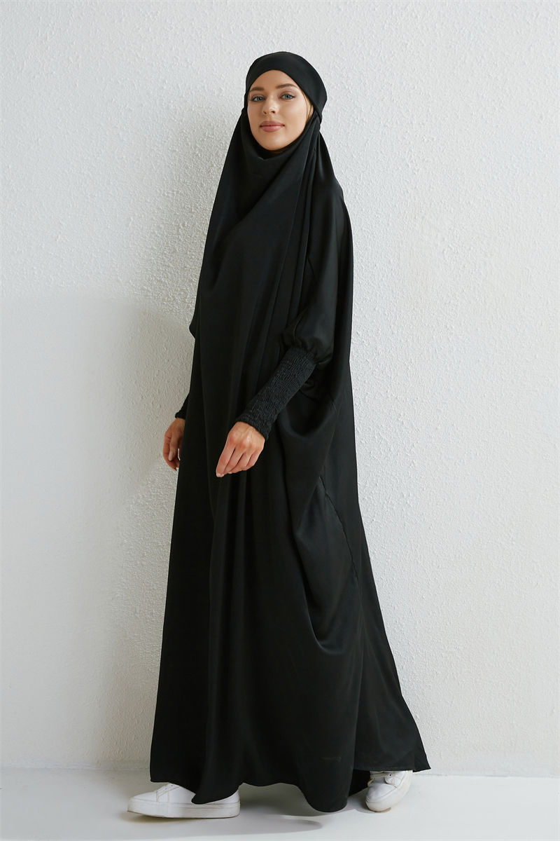 Miniature : Hooded Smocked-Sleeve Prayer Abaya