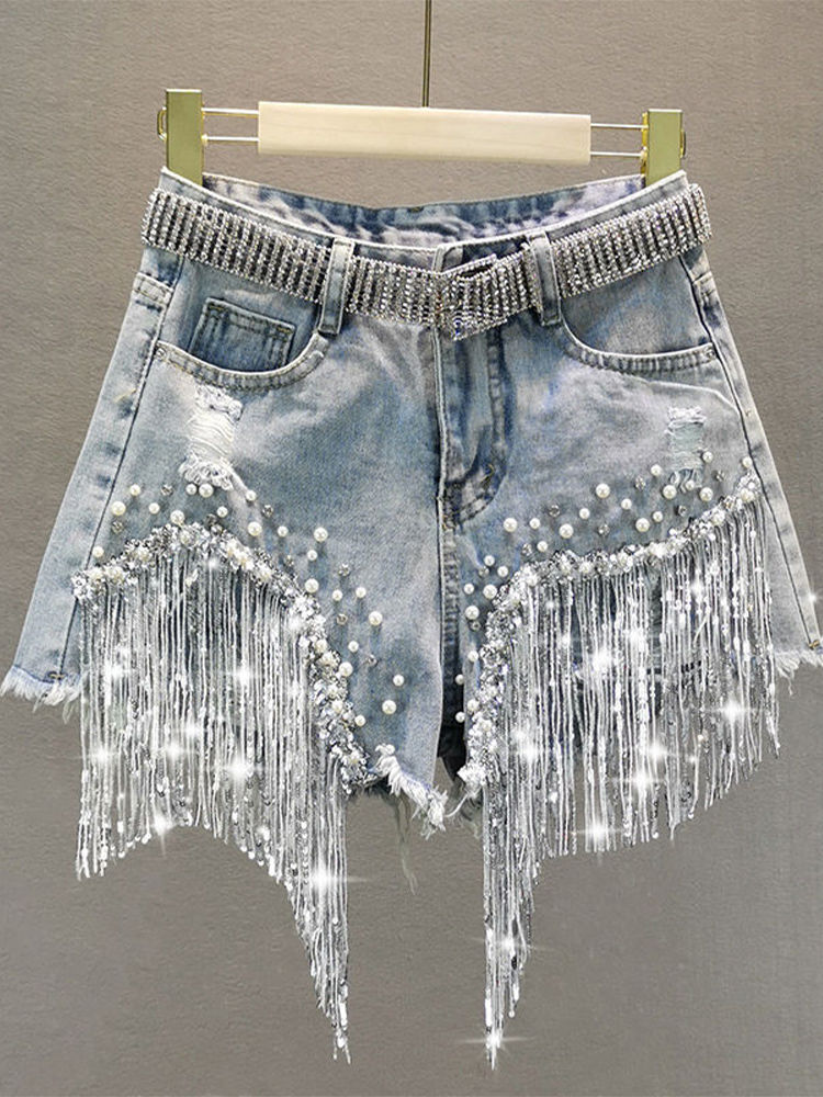 Miniatura: Elegant High-Waisted Wide-Leg Denim Shorts