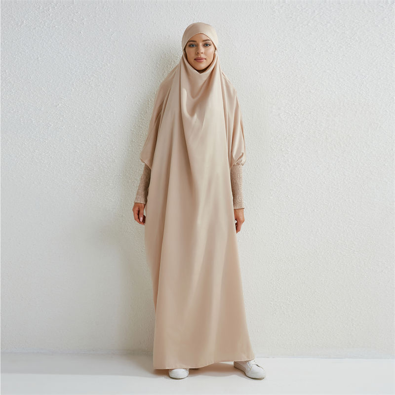 Thumbnail: Hooded Smocked-Sleeve Prayer Abaya