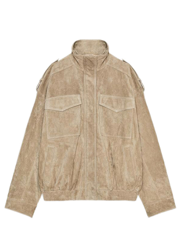 Miniature : Retro Suede Lapel Zipped Jacket