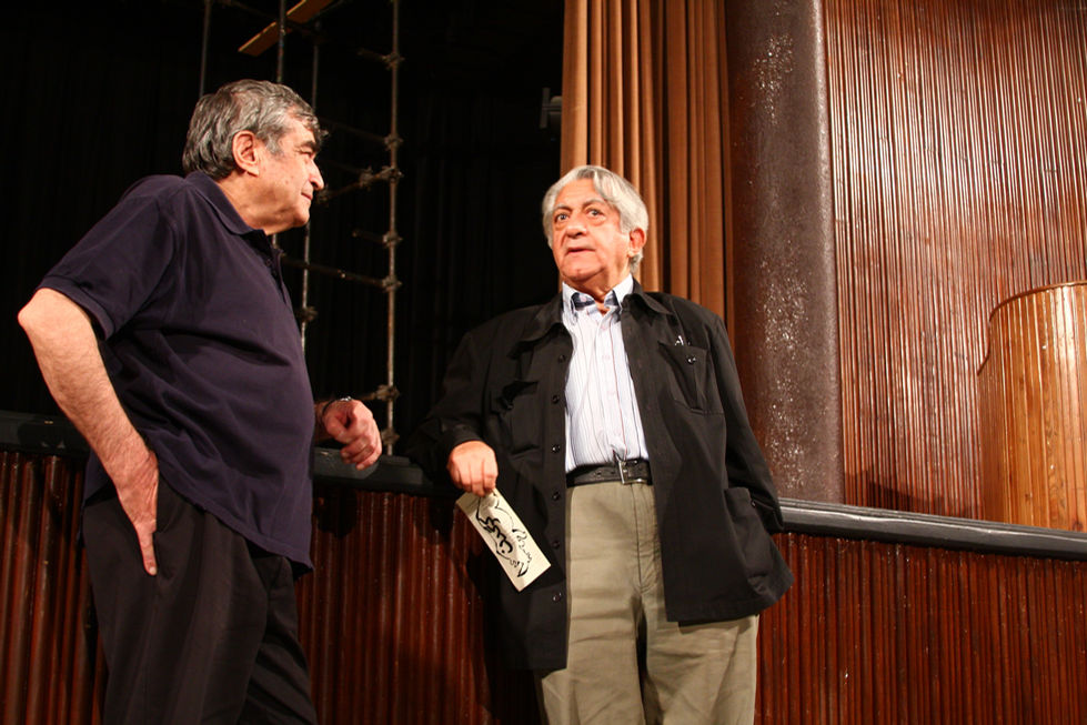 Ezzatollah Entezami and Hamid Samandarian at Ferdowsi Hall, University of Tehran, in "... and the blue sky"