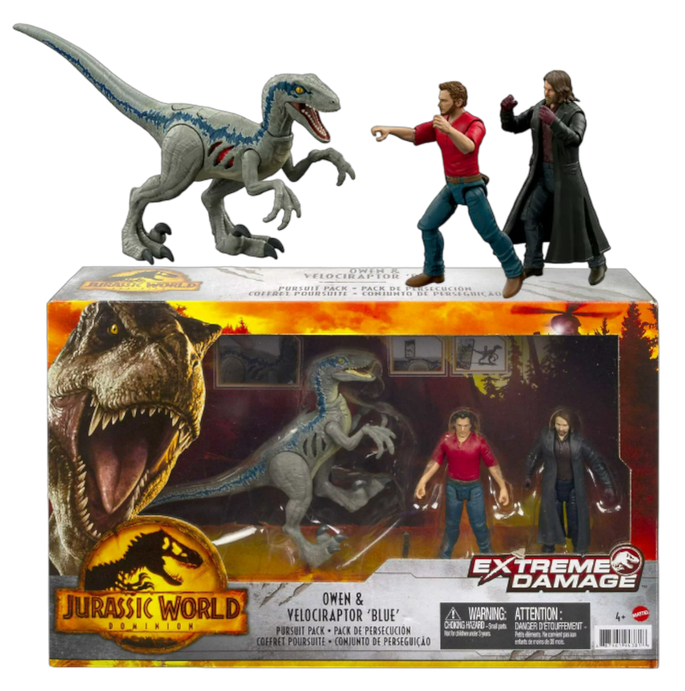 Jurassic World Dominion Extreme Damage Owen And Velociraptor Blue Pursuit Pack