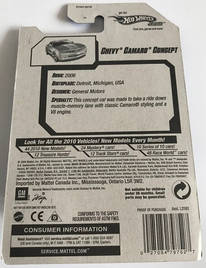 Thumbnail: Hot Wheels Treasure Hunts 10 Chevy Camaro Concept - 054-240 New Sealed